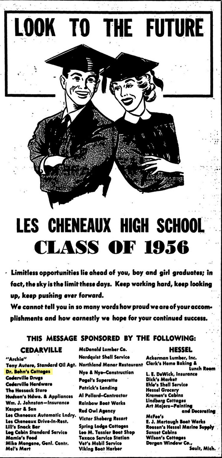 Berlins Resort (Dr. Bohns Cottages, Dr Bohns Resort) - May 1956 Ad (newer photo)